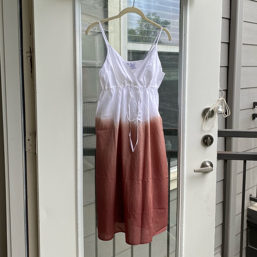 Provogue Large Dip Dye Cotton White/Brown Skinny Strap SunDress